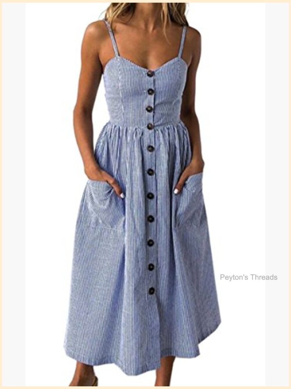 Bohemian Spaghetti Strap Button Down Swing Midi Dress - Picture 2 of 6